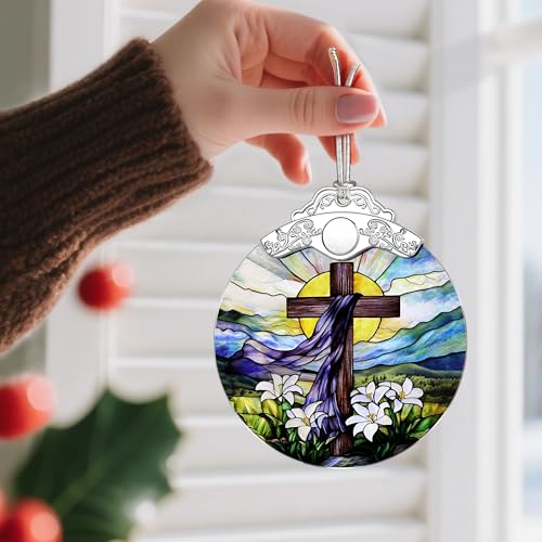 Stained Glass Ornament, Religious Christmas Ornaments, Christmas Hanging Decor & Holiday Ornament: Christian Home Decor | Exquisite Party Gifts for Christians, Christian Gift & Religious Cross Gift - color: Style 2-cross