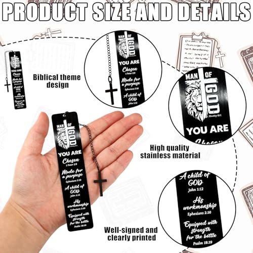 Gueevin 12 Pcs Christian Bookmark Bulk Man of God Metal Inspirational Lion Bible Verse Book Marks Religious Scripture Bookmarks with Cross Pendant for Men Dad Husband Reading Gifts - style: Man of God