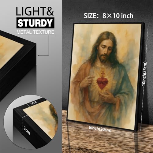 Sacred Heart of Jesus Wall Art Christian Catholic Poster 08x10 inch Black Framed Vintage Jesus Watercolor Portrait Canvas for Religious Faith Home Wall Decor - color: Yellow-bframed, size: 10"L x 8"W