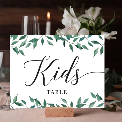 Andaz Press Wedding Party Signs, Natural Greenery Green Leaves, 8.5x11-inch, Kids Table Sign, 1-Pack - color: Activities Kids Table