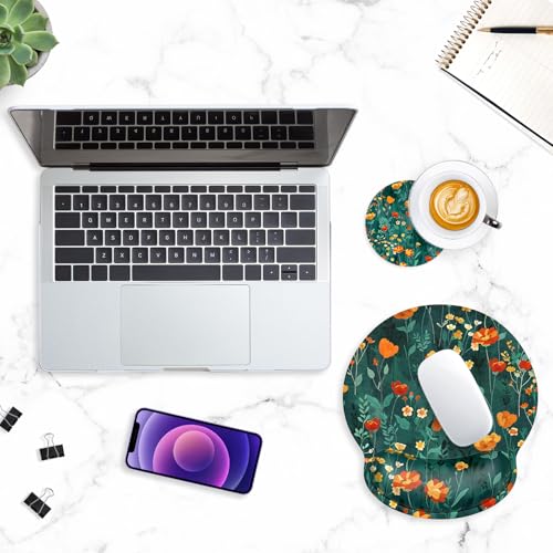 ITNRSIIET Ergonomic Mouse Pad with Wrist Support Wrist Rest Smooth Surface Non-Slip Rubber Base Comfortable Office Supplies Pain Relief, 9.8 x 9.1 inches, Beautiful Flowers - color: B03-Beautiful Flowers