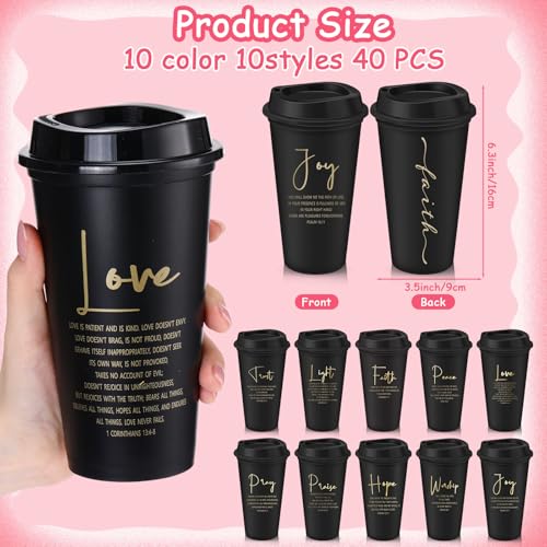 LemonRoad 40 Pcs Christian Gifts for Women Men 16 oz Christian Plastic Coffee Cups with Lids Double Sided Scripture Bible Verse Religious Tumblers Mugs for Church Appreciation Gifts(Black Color) - color: Black Color