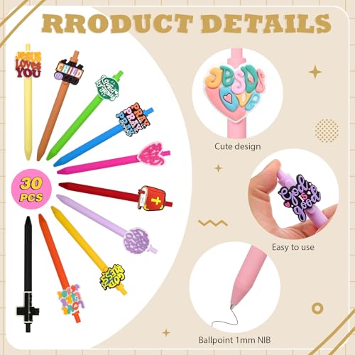 30Pcs Cute Jesus Pens Bulk, Fun Kawaii Faith Ballpoint Black Ink Pens for Christian Party Favors Gifts - color: Jesus-30P