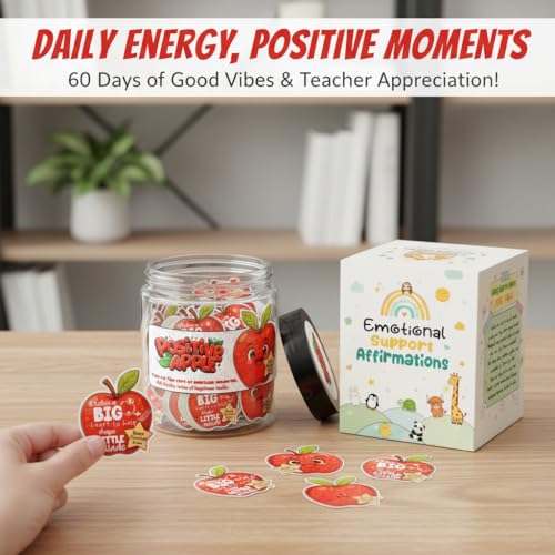 Positive Apple Jar with 60 Daily Affirmation Cards, Emotional Support Apple Gift, Apple Cards, Funny Gifts - color: Positive Apple