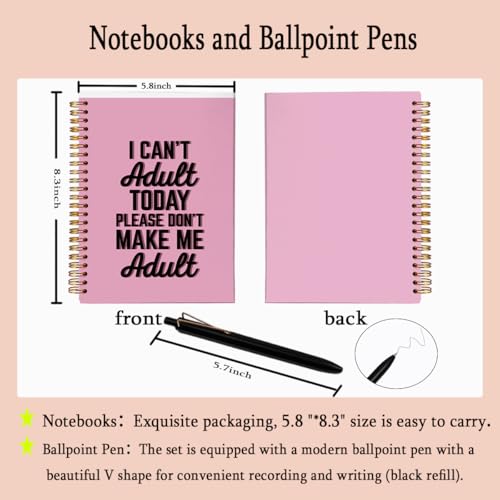 Funny Notebook with Pen Set I Can't Adult Today, A5 Spiral Journal for Women and Teens, 18th Birthday Gifts for Girls, 80 Sheets College Ruled Sarcastic Office Stationery, Humorous Pink Diary - color: Pink186