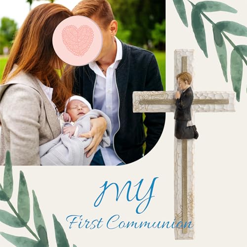 Grace4Joy Baptism Wall Cross, Hand Painted Guardian Angel Gifts, 10 Inches Boys First Communion Nursery Wall Decor Catholic Gifts for Christening, Dedication