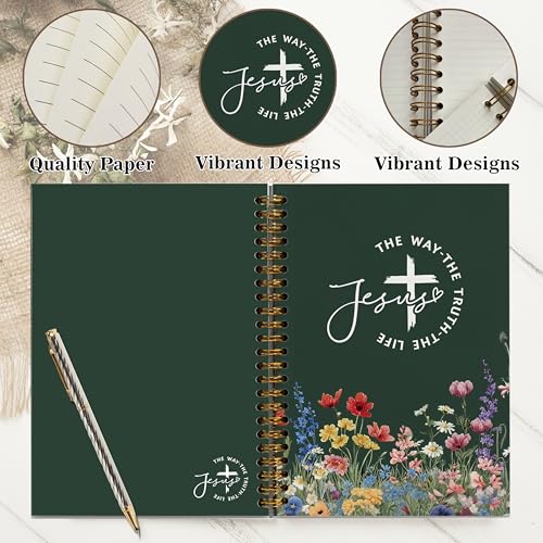 Christian Notebook Journal - Jesus The Way The Truth The Life Christian Gifts for Women, Inspirational Bible Journal Notebooks for Note Taking, Bible Study, Prayer & Church Notes, A5 Spiral Notebook (Jesus-Green) - color: Jesus-Green