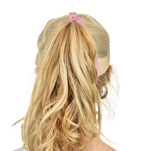 C.C Ponycap Messy High Bun Ponytail Adjustable Mesh Trucker Baseball Cap Hat - color: Criss Cross Mesh Flag Sweet Pink