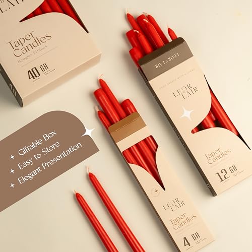 Leor & Lair Red Taper Candles, 40 Pack, 10" Bulk Taper Candles, Unscented - color: Red