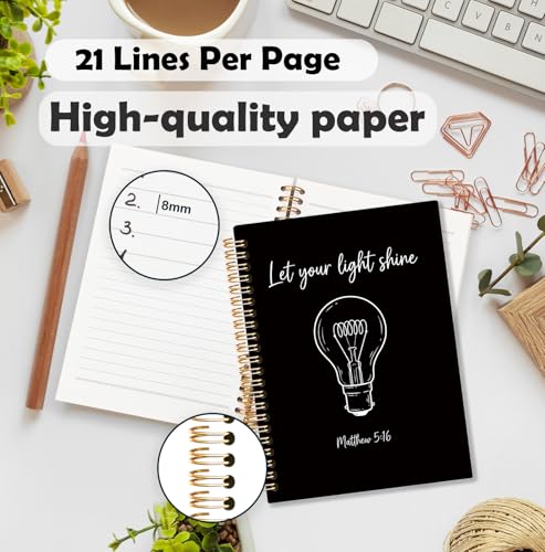 BNHJKFQZ Motivational Christian Spiral Journal Notebook for Women Men, Let Your Light Shine Matthew 5:16 Bible Verse Hardcover Notebook for Work Note Taking, Religious Prayer Journals for Writing - color: Bible-bulb