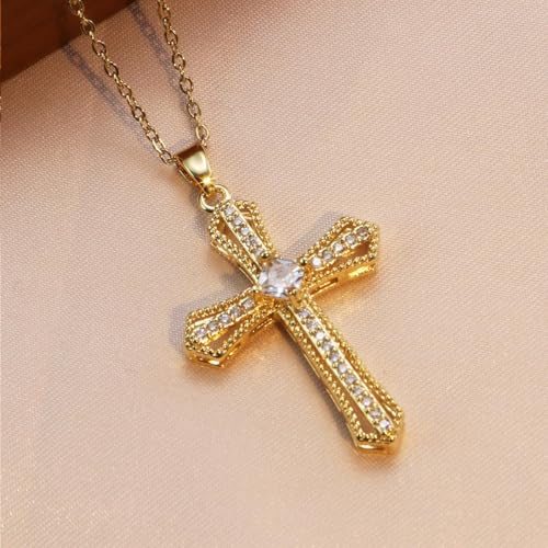 Exquisite Stainless Steel Cross Necklaces,A Perfect Blend of Gothic Style and Christian Faith, Suitable for Men and Women, Fashionable Accessories, Hypoallergenic Material - color: Rhinestone
