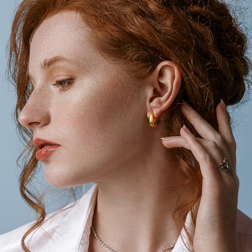 18K Gold Plated Hoop Earrings for Women, NICKEL-FREE & HYPOALLERGENIC, Timeless Jewelry Gift - color: GoldA-Copper
