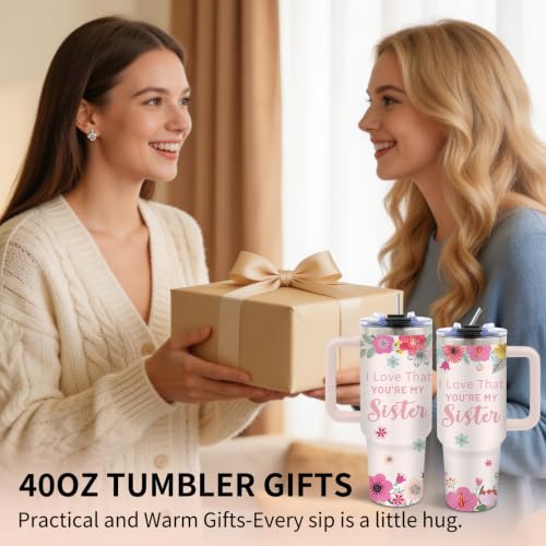 Sisters Gifts from Sister, 40 oz Sister Tumbler with Handle and Straw - color: Sister1