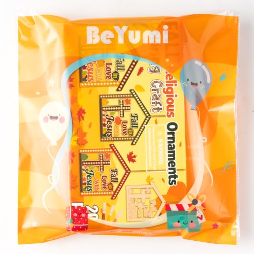 BeYumi Fall Wooden House Craft - 20Pcs Christian Pumpkin Ornaments for Kids - style: Fall House