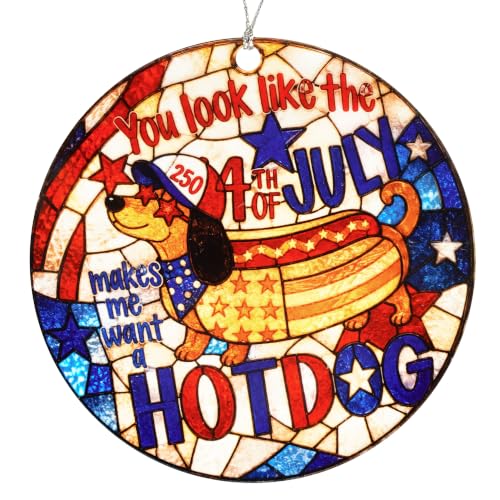 America 250 Christmas Ornament, Funny Patriotic Dachshund Hot Dog Ornament, USA 250th Anniversary Christmas Ornament, 4th of July Decor, for Dog Lovers - color: Hotdog