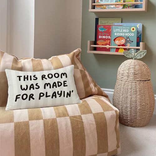 Kids Playroom Decor 12x20 Pillow Cover - color: 01-this Room Was Made for Playin(white)