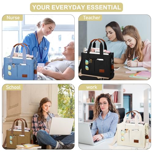 KKXIU Large Canvas Tote Bag for Women with Zipper and Compartments Crossbody Work Bible Messenger Purse Bag With Pockets - color: Beige, size: X-Large