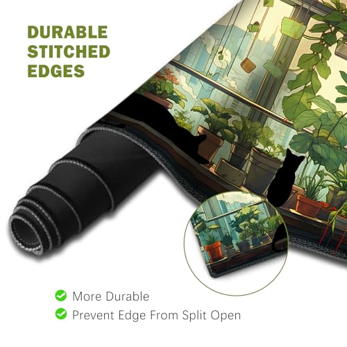 ToLuLu Extended Gaming Mouse Pad, Memory Foam Keyboard Mouse Wrist Rest Set - color: Cute Green Japanese Kawaii Cat