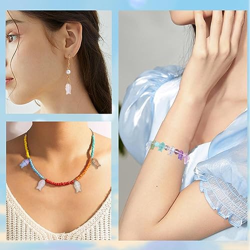 SUNNYCLUE 1 Box 100Pcs Fish Beads Bulk Transparent Glass Fish Bead Colorful Pink Green Blue Marine Life Summer Sea Ocean Animal Mermaid Charms for Jewelry Making Kit Adult Women - color: 1 Box 100pcs Side Drilled Fish Bead Mixed Color