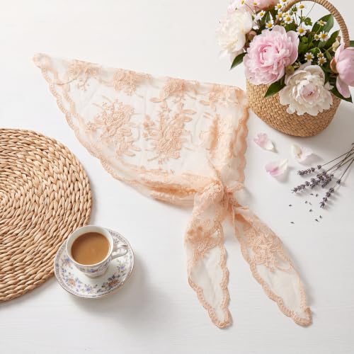Lystaii Triangle Lace Mantilla Veil Catholic Chapel Head Covering Scarf - color: Champagne