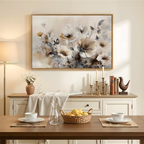 Framed Vintage Rustic Neutral Floral Wall Art, 24x36 Inch Farmhouse Print - color: White & Brown