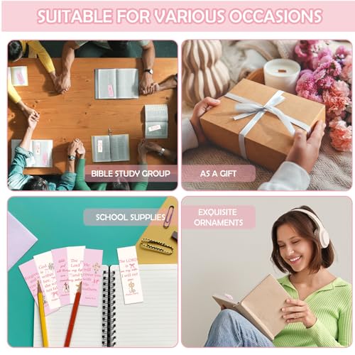 100 Pcs Christian Bookmarks, Religious Pink Bow Cross Flower Paper Bookmark Bulk for Women, Inspirational Bible Verse Book Mark Gift for Reading Lovers Church Accessories - color: Christian B