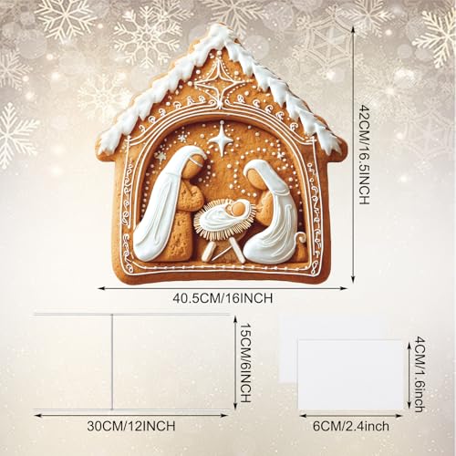 Thyle 17x16 Inch Nativity Scene Yard Sign Christmas Gingerbread Nativity Yard Sign with Stakes Religious Christmas Jesus Decorations for Xmas Gingerbread Holiday Church Outdoor Garden Lawn Decoration