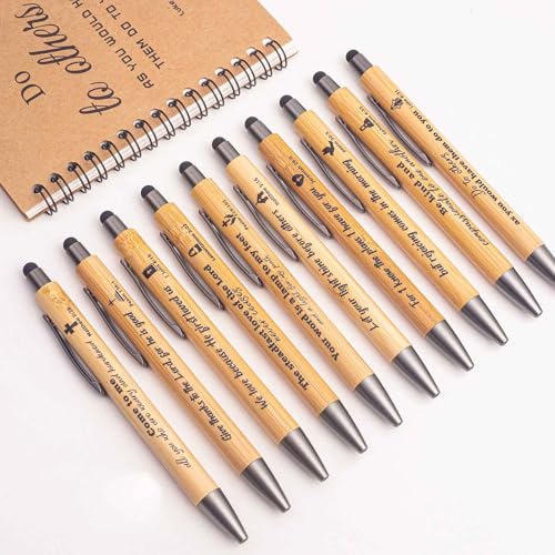 Bible Verse Bamboo Pens Christian Pens Inspirational Scripture Stylus Ballpoint Church Gifts Bulk for Church Women Men Sunday Party Teacher Student Christians Supplies