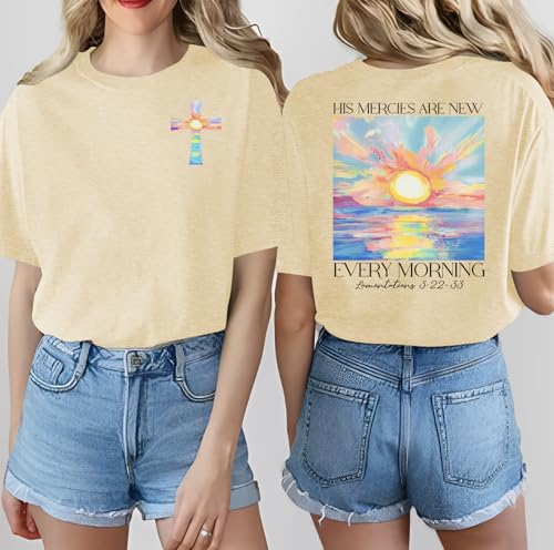 Christian Shirts for Women Bible Verse Shirt Jesus Faith T-Shirt Inspirational Religious Gift Tee Tops - color: Apricot, size: Small