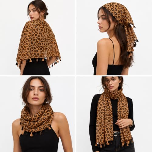 YOUR SMILE Large Boho Scarf for Women Lightweight Floral Printed Scarves Fall Winter Fashion Fringed Shawl wraps - color: 15 Leopard Print