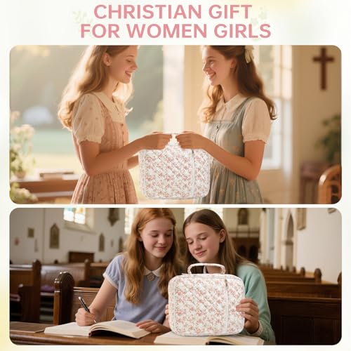 Bible Bag Cover Case for Women Study Supplies Kit Church Book Holder - color: Siamese Rose