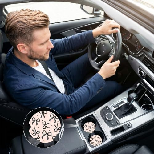 Black Bow Coquette Car Coasters for Cup Holder, Absorbent Coaster for Women - color: Black Bow253