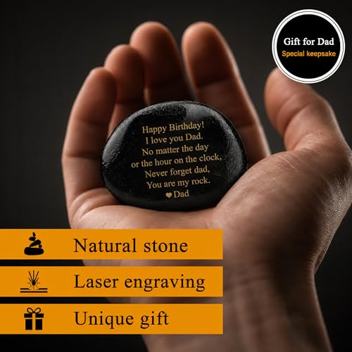Dad Birthday Gifts Decorative Stones, You are My Rock Engraved Decorative Accessories - Heartwarming Birthday Gift for Dad, Happy Birthday Dads Gift from Son, Daughter - color: Dad Happy Birthday