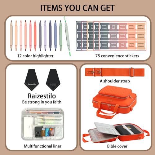 Bible Cover for Women Bible Case, Large Bible Bag, Bible Study Supplies Bible Journaling Kit Book Carrying Case with Bible Highlighters Tabs, Valentines Day Christian Gifts for Women (Orange) - color: Orange