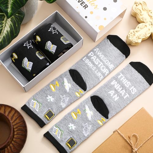 3 Pairs Pastor/ MA/ Boss Socks with Sayings, Gift with Box for Men Women - style: Pastor