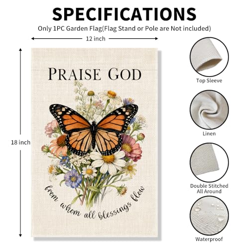 Praise God from Whom All Blessings Flow Garden Flag, Floral Christian Scripture Jesus Faith Yard Banner, Monarch Butterfly Lover Gifts, Welcome Yard Catholic Home Farmhouse Spring Outdoor Decor - color: Beige46