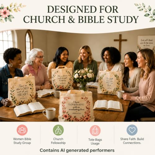 Christian Tote Bags for Women Bible Verse Canvas Tote Set 24 Pcs