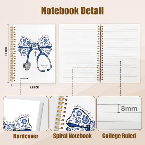 NATSUNO Christian Nurse Gifts for Women Spiral Notebook Journal 5.5x8.3in - color: White Christian Nurse