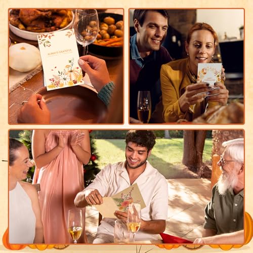 Thboxes 24 Pack Thanksgiving Cards with Envelopes, 4 x 6 in Bulk Thanksgiving Cards with Stickers, 6 Designs Thanks & Blessings Greeting Card Boxed for Fall Autumn Holiday Happy Harvest Party - style: Thanksgiving Card