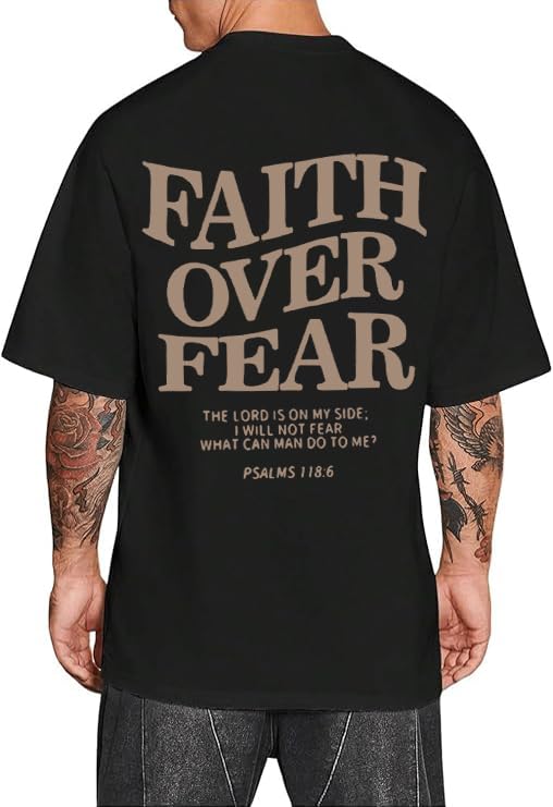 Christian Faith Over Fear Shirt for Men Jesus Religious Shirts Oversized T-Shirt - color: Faith Grey, size: Medium