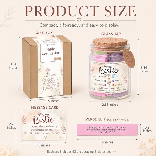 Bestie Bible Verses Jar – Birthday Gifts for Friends, Graduation Gifts for Bestie, Color Coded Bible Verses, Faith Based Friendship Gift for Women - color: Bible Jar For Bestie