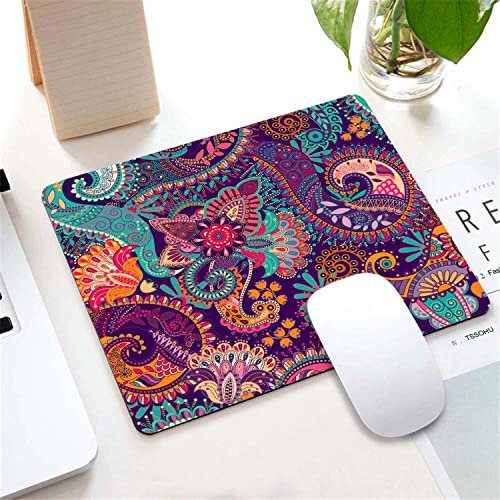 Colorful Ethnic Paisley Mouse Pad, Boho Style Mandala with Stylized Flowers Pattern Customized Non-Slip Rubber Base Mousepads, Computer Mouse Pads for Wireless Mouse 9.5×7.9×0.12 inches - color: TSP153