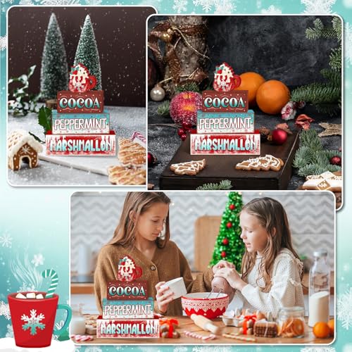 Britimes Christmas Tiered Tray Decor Set, 4 Pack, Wooden Table Sign, Winter - style: Hot Cocoa