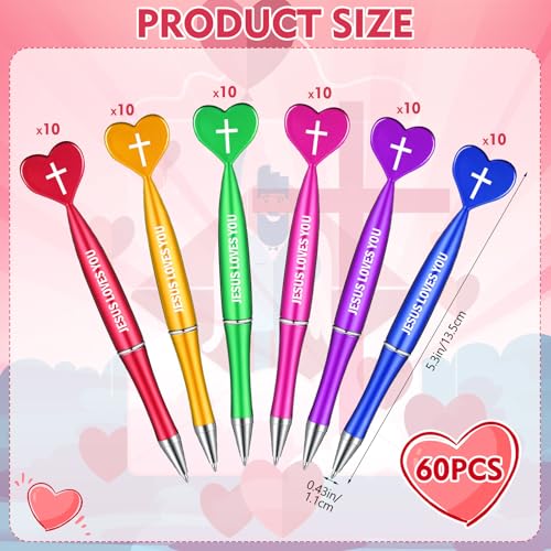 Sayglossy 60 Pcs Christian Jesus Pens Bulk Heart Shaped,Vintage Color - color: Vintage Color