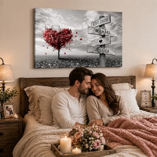 KiKiLuna Personalized Heart Tree Couple Signpost Wall Art - color: Style10