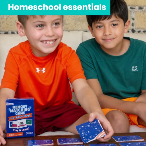 Menique U.S. States Flags Memory Matching Game – 100 Cards, 50 States and Capitals – Flashcards – Learn Flags & Abbreviations – Kids and Adults - style: U.S. States Flags