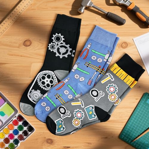 Jeasona Mens Socks Funny Fun Crazy Dress Crew Colorful Gifts for Men - color: Multicolored Mechanic Gifts 3 Pairs