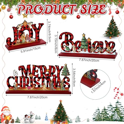 Cinnvoice 3 Pcs Christmas Table Decor Wooden Nativity Scene Sign, Checkered - color: Checkered