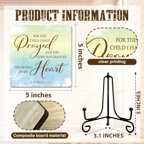 Vintage Nursery Decor for Kids, For This Child We Have Prayed Sign, Bible Verse Small Wooden Plaque for Shelves Nursery Kids Room Bedroom, Baby Nursery Decor, 5''x5''-B12 - color: Retro-2
