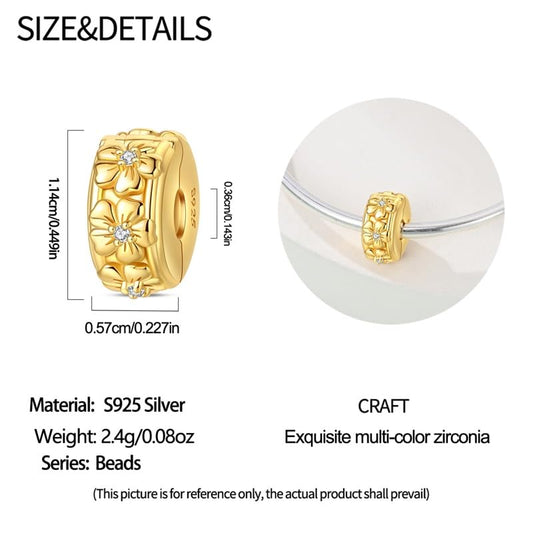 Clip Stopper Beads Fit For Pandora Bracelet, Spacer Charms For Bracelets - color: Gold Flower-2Pack